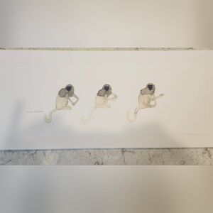 Vintage 2000 Leah Niemeth Monkey Archival Reproduction Watercolor Art Print 17x6